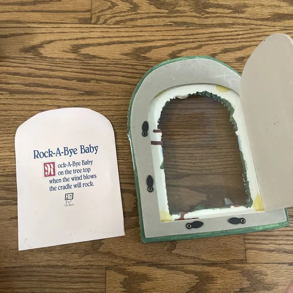 Vintage Baby Photo Frame 5x7 Rock A Bye Baby Nursery Textured Resin Trees Cradle